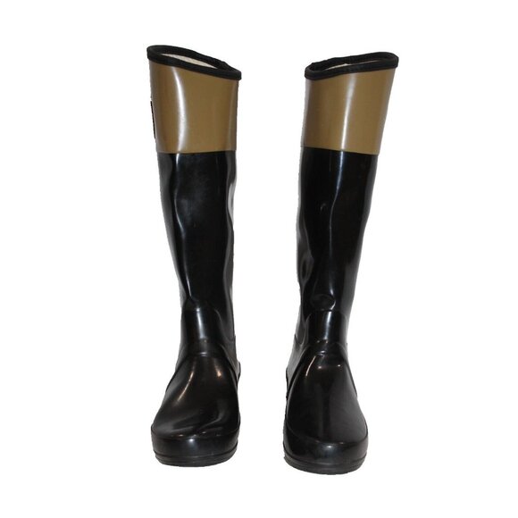 Hunter Women's Regent Carlyle Color Block Tall Gloss Rain Boots Black Brown 37 6 - Picture 2 of 9